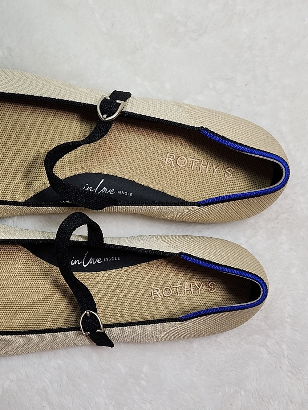 Rothy's The Point Mary Jane II flats beige/sandstone color black strap Sz 13 - Picture 6 of 16